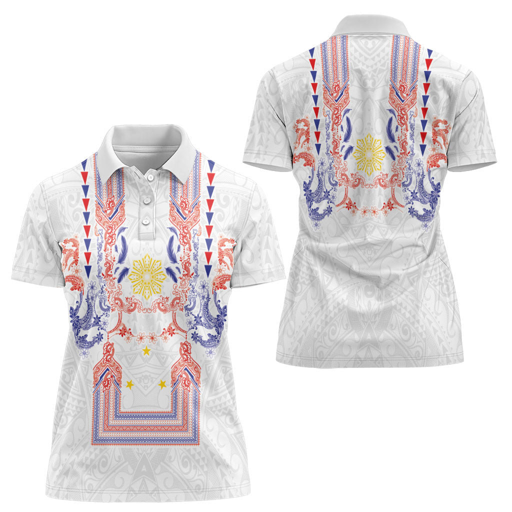 Philippines Barong Style Women Polo Shirt Polynesian Kakau Art Tattoos with Tribal Filipino Sun LT03 - Polynesian Pride