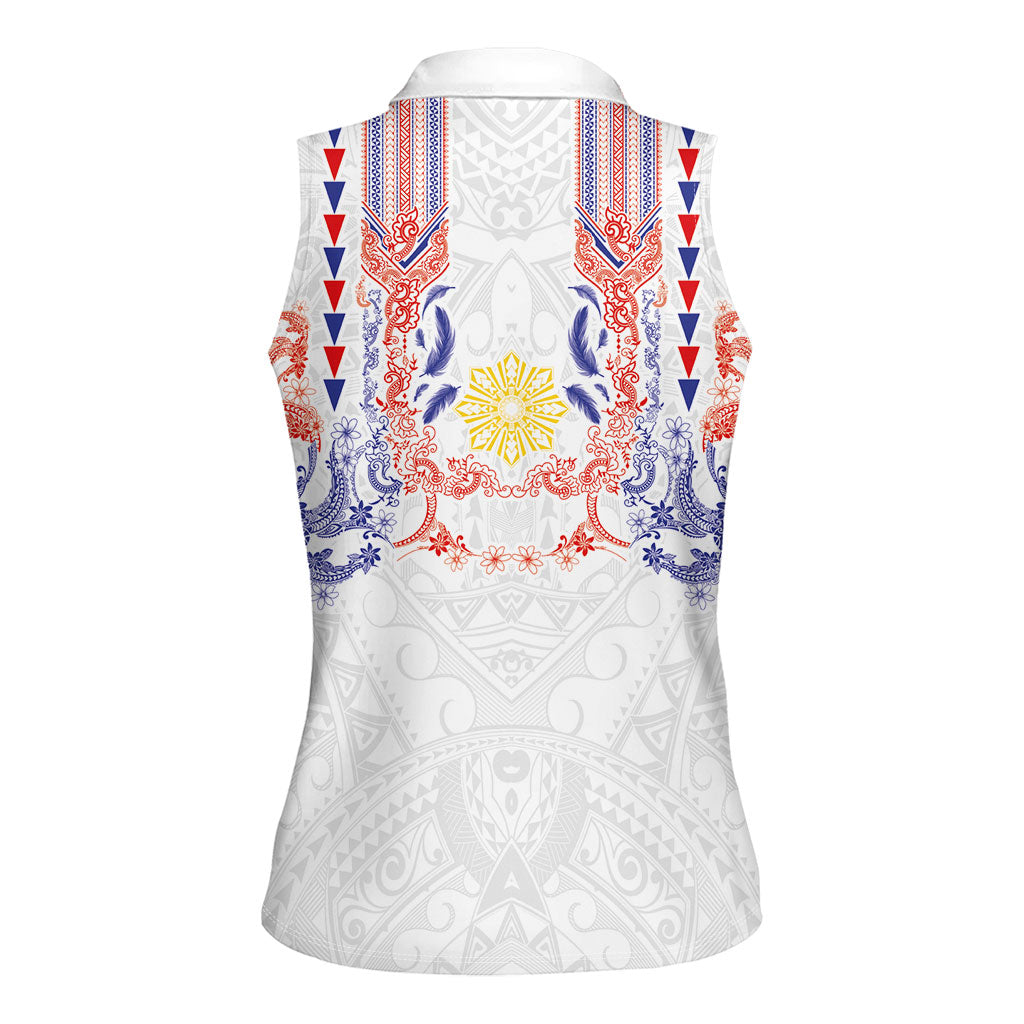 Philippines Barong Style Women Sleeveless Polo Shirt Polynesian Kakau Art Tattoos with Tribal Filipino Sun LT03 - Polynesian Pride