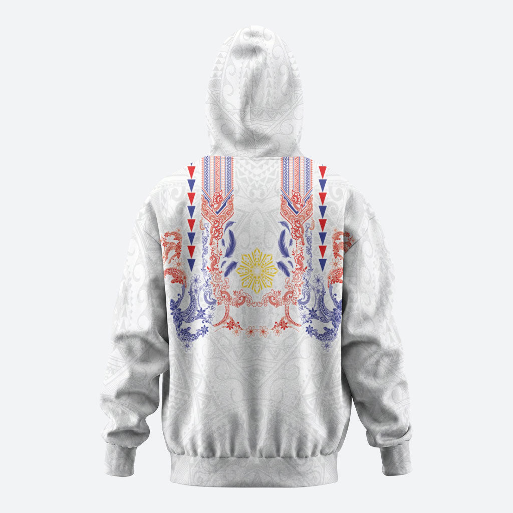 Philippines Barong Style Zip Hoodie Polynesian Kakau Art Tattoos with Tribal Filipino Sun LT03 - Polynesian Pride
