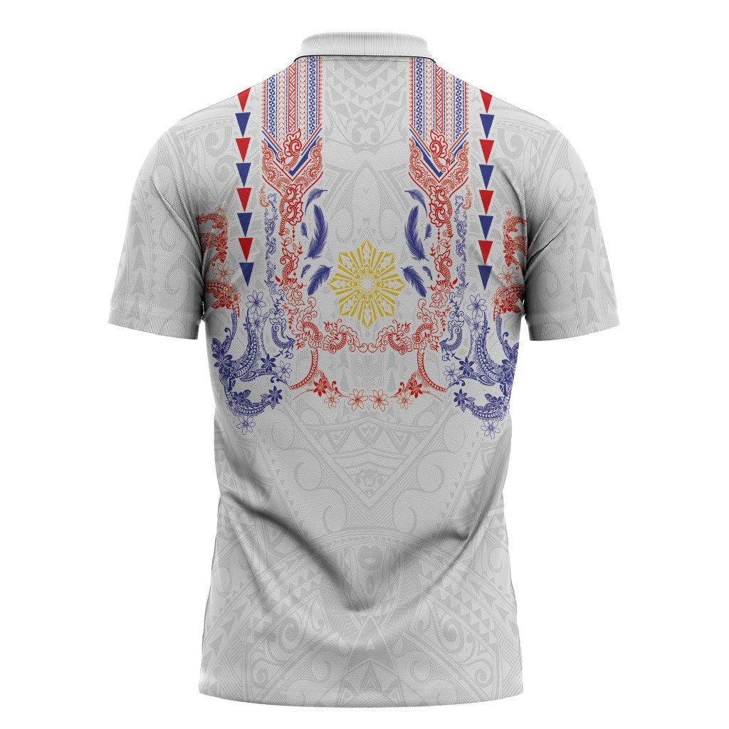 Philippines Barong Style Zipper Polo Shirt Polynesian Kakau Art Tattoos with Tribal Filipino Sun LT03 - Polynesian Pride
