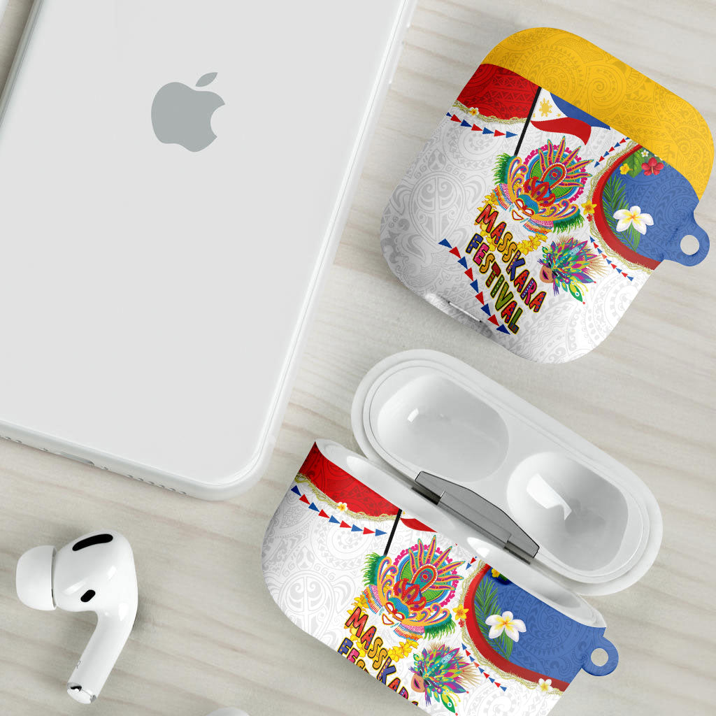 Philippines MassKara Festival AirPods Case Smile Masks with Hawaiian Art Pattern and Tropical Plants