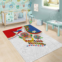 Philippines MassKara Festival Area Rug Smile Masks with Hawaiian Art Pattern and Tropical Plants