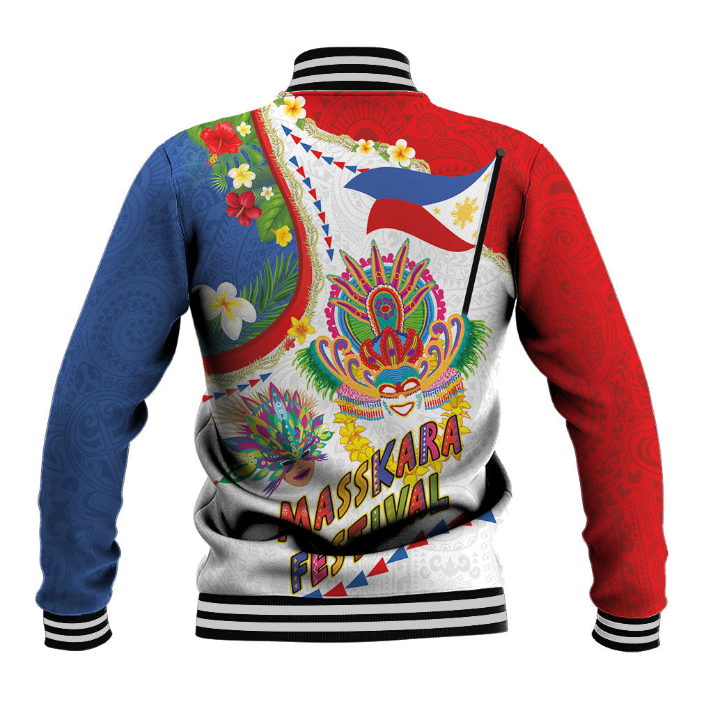 Philippines MassKara Festival Baseball Jacket Smile Masks with Hawaiian Art Pattern and Tropical Plants LT03 - Polynesian Pride