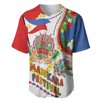 Philippines MassKara Festival Baseball Jersey Smile Masks with Hawaiian Art Pattern and Tropical Plants