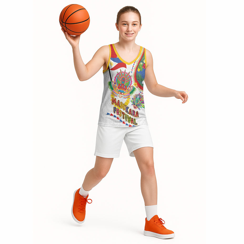 Philippines MassKara Festival Basketball Jersey Smile Masks with Hawaiian Art Pattern and Tropical Plants