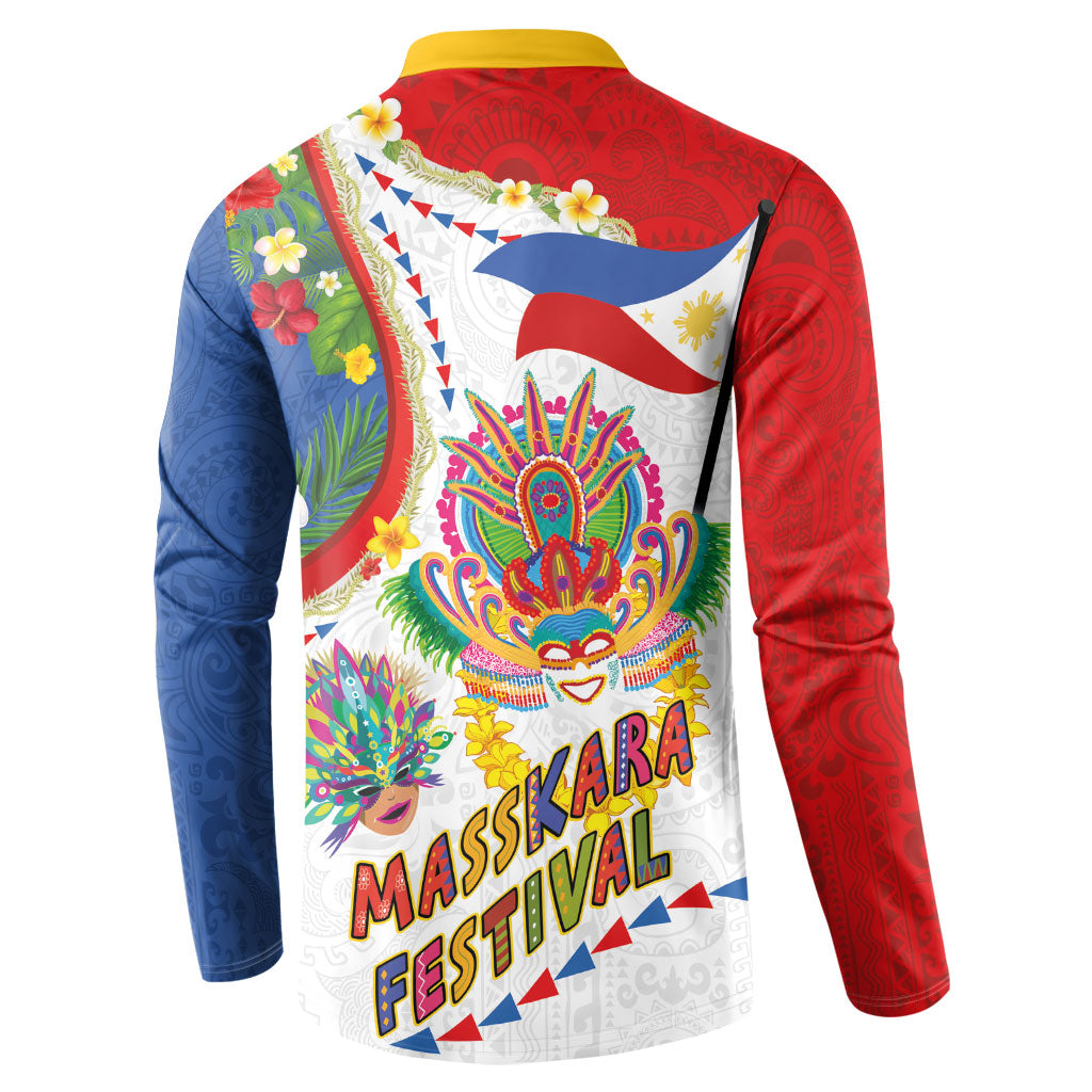 Philippines MassKara Festival Button Sweatshirt Smile Masks with Hawaiian Art Pattern and Tropical Plants LT03 - Polynesian Pride