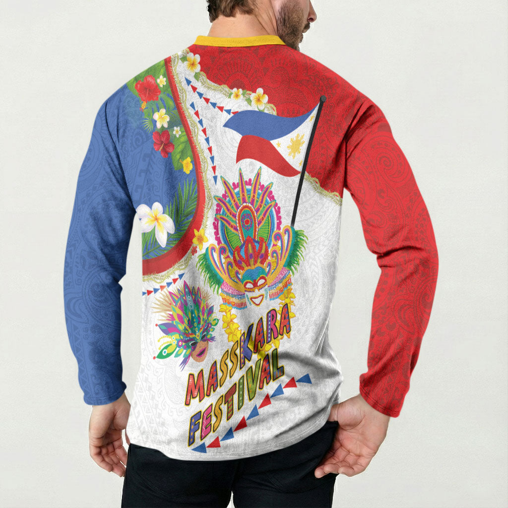 Philippines MassKara Festival Button Sweatshirt Smile Masks with Hawaiian Art Pattern and Tropical Plants LT03 - Polynesian Pride