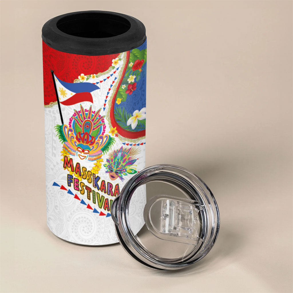 Philippines MassKara Festival 4 in 1 Can Cooler Tumbler Smile Masks with Hawaiian Art Pattern and Tropical Plants LT03 - Polynesian Pride