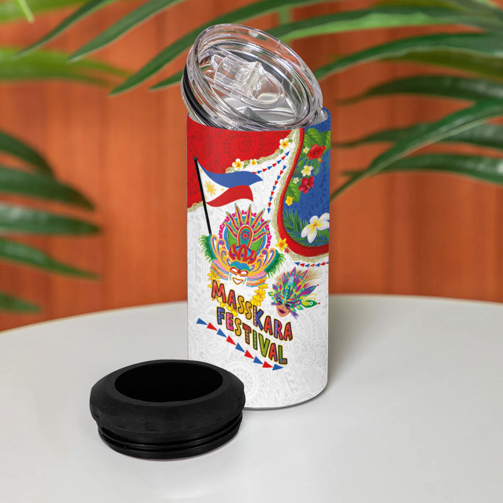 Philippines MassKara Festival 4 in 1 Can Cooler Tumbler Smile Masks with Hawaiian Art Pattern and Tropical Plants LT03 - Polynesian Pride