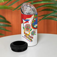 Philippines MassKara Festival 4 in 1 Can Cooler Tumbler Smile Masks with Hawaiian Art Pattern and Tropical Plants LT03 - Polynesian Pride