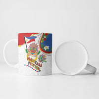 Philippines MassKara Festival Ceramic Mug Smile Masks with Hawaiian Art Pattern and Tropical Plants