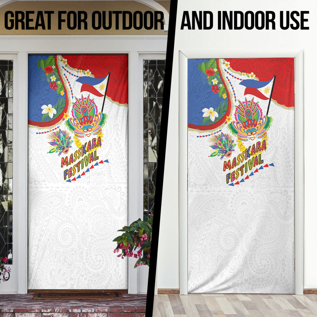 Philippines MassKara Festival Door Cover Smile Masks with Hawaiian Art Pattern and Tropical Plants