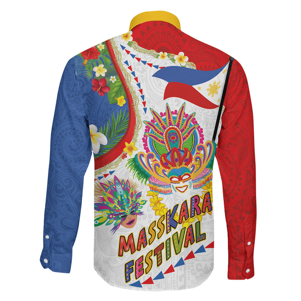 Philippines MassKara Festival Family Matching Off Shoulder Short Dress and Hawaiian Shirt Smile Masks with Hawaiian Art Pattern and Tropical Plants LT03 - Polynesian Pride