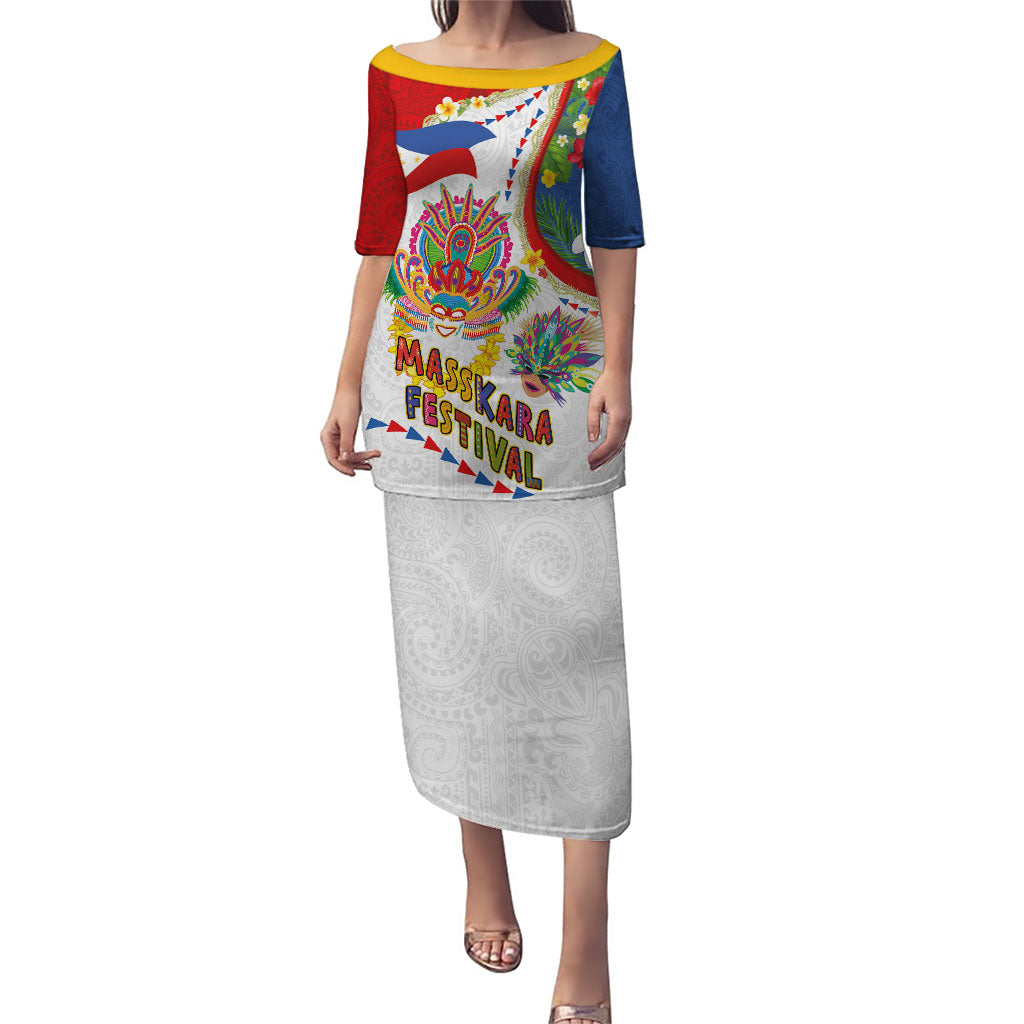 Philippines MassKara Festival Family Matching Puletasi and Hawaiian Shirt Smile Masks with Hawaiian Art Pattern and Tropical Plants LT03 Mom's Dress Multicolor - Polynesian Pride