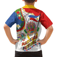 Philippines MassKara Festival Family Matching Summer Maxi Dress and Hawaiian Shirt Smile Masks with Hawaiian Art Pattern and Tropical Plants LT03 - Polynesian Pride