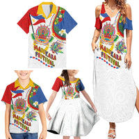 Philippines MassKara Festival Family Matching Summer Maxi Dress and Hawaiian Shirt Smile Masks with Hawaiian Art Pattern and Tropical Plants LT03 - Polynesian Pride