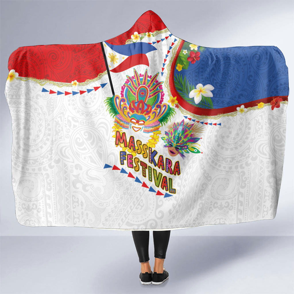 Philippines MassKara Festival Hooded Blanket Smile Masks with Hawaiian Art Pattern and Tropical Plants LT03 One Size Multicolor - Polynesian Pride