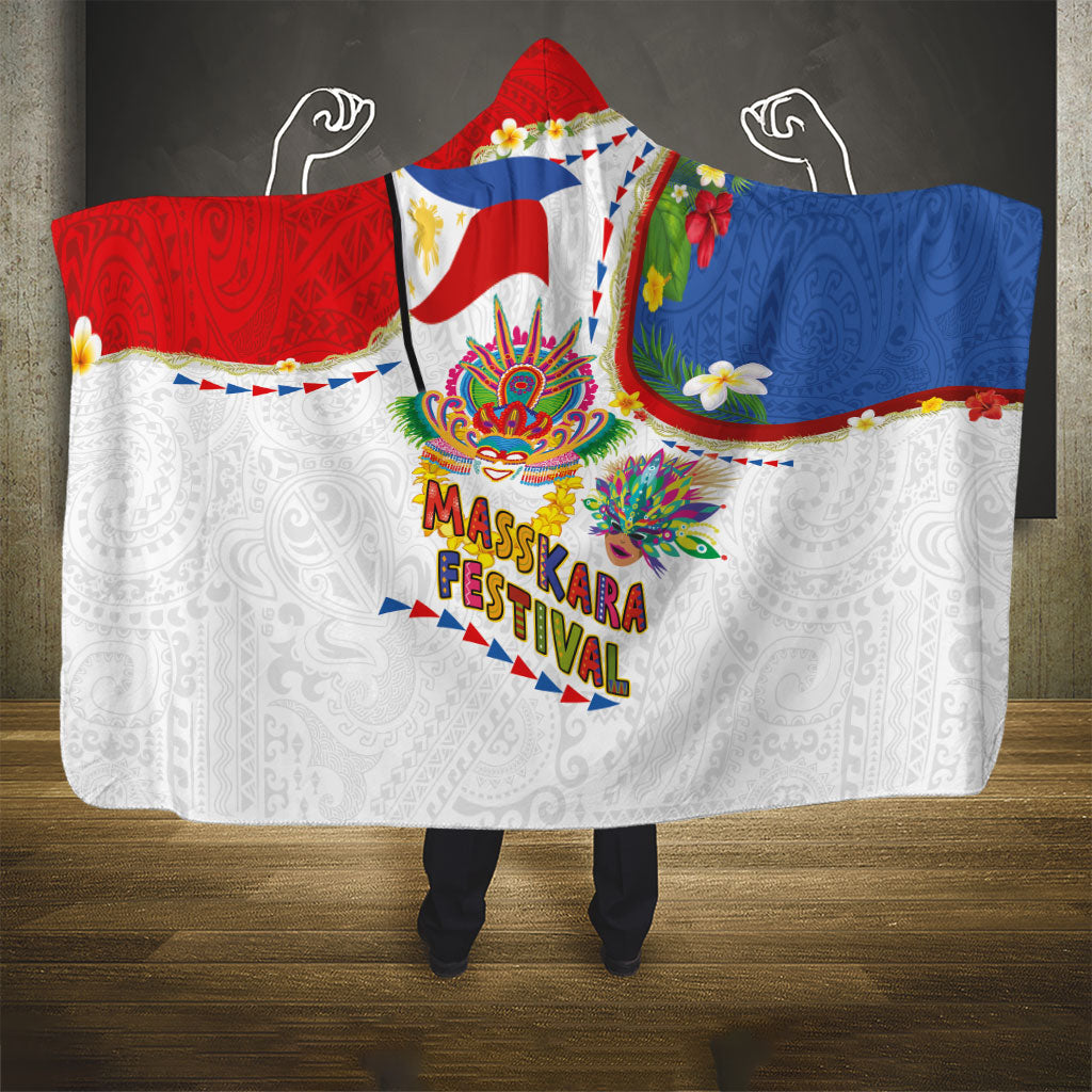 Philippines MassKara Festival Hooded Blanket Smile Masks with Hawaiian Art Pattern and Tropical Plants LT03 - Polynesian Pride