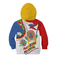 Philippines MassKara Festival Kid Hoodie Smile Masks with Hawaiian Art Pattern and Tropical Plants
