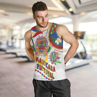 Philippines MassKara Festival Men Tank Top Smile Masks with Hawaiian Art Pattern and Tropical Plants LT03 Multicolor - Polynesian Pride