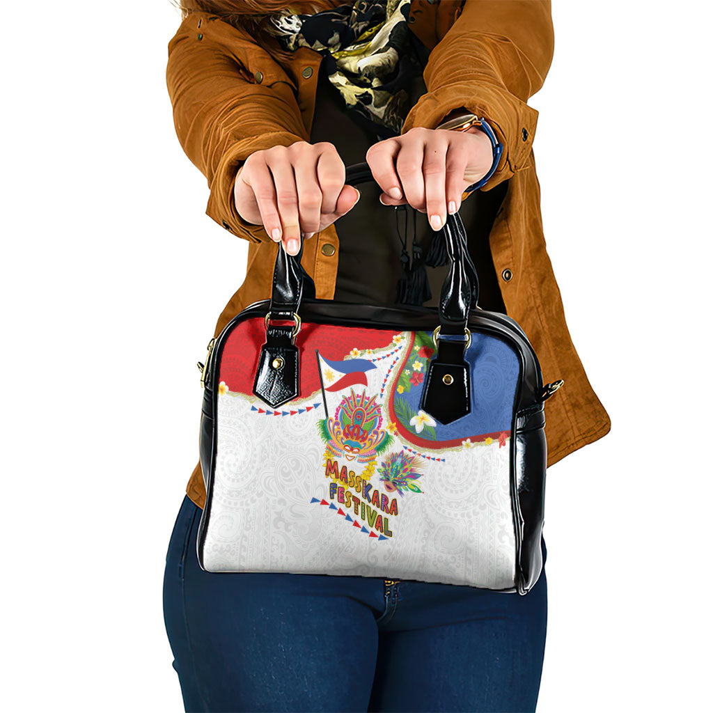 Philippines MassKara Festival Shoulder Handbag Smile Masks with Hawaiian Art Pattern and Tropical Plants