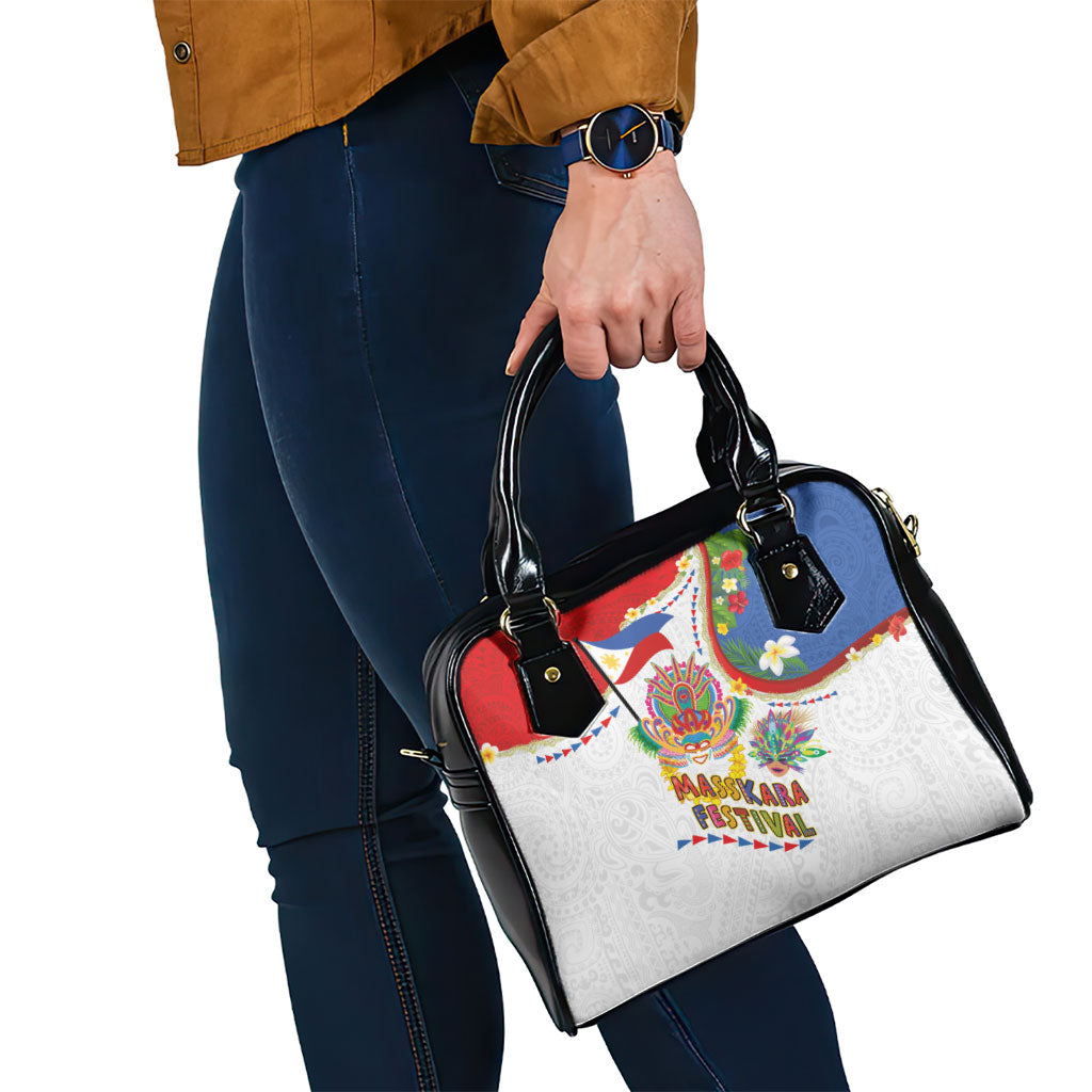 Philippines MassKara Festival Shoulder Handbag Smile Masks with Hawaiian Art Pattern and Tropical Plants