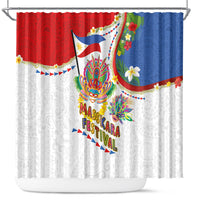 Philippines MassKara Festival Shower Curtain Smile Masks with Hawaiian Art Pattern and Tropical Plants LT03 Multicolor - Polynesian Pride