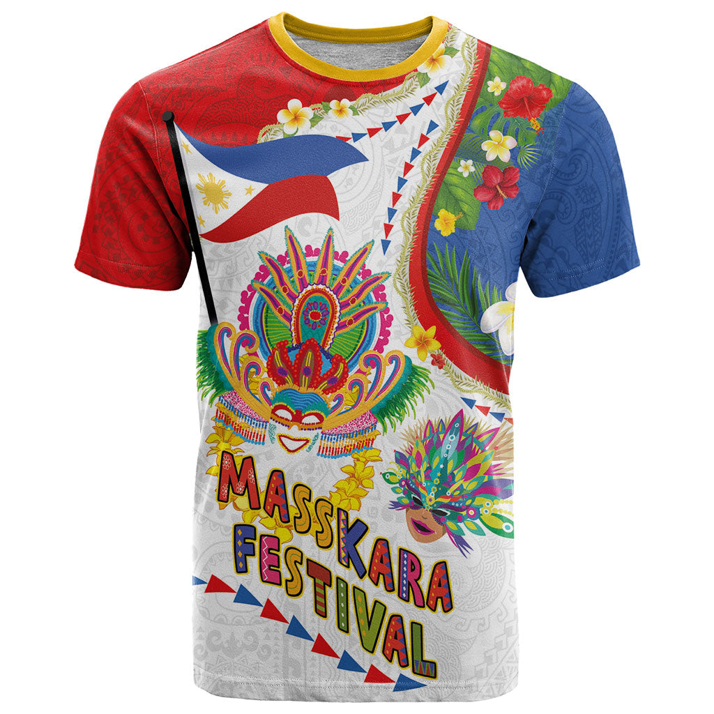 Philippines MassKara Festival T Shirt Smile Masks with Hawaiian Art Pattern and Tropical Plants LT03 Multicolor - Polynesian Pride