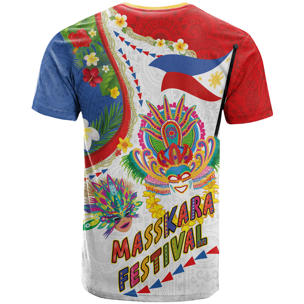 Philippines MassKara Festival T Shirt Smile Masks with Hawaiian Art Pattern and Tropical Plants LT03 - Polynesian Pride