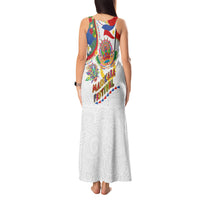 Philippines MassKara Festival Tank Maxi Dress Smile Masks with Hawaiian Art Pattern and Tropical Plants