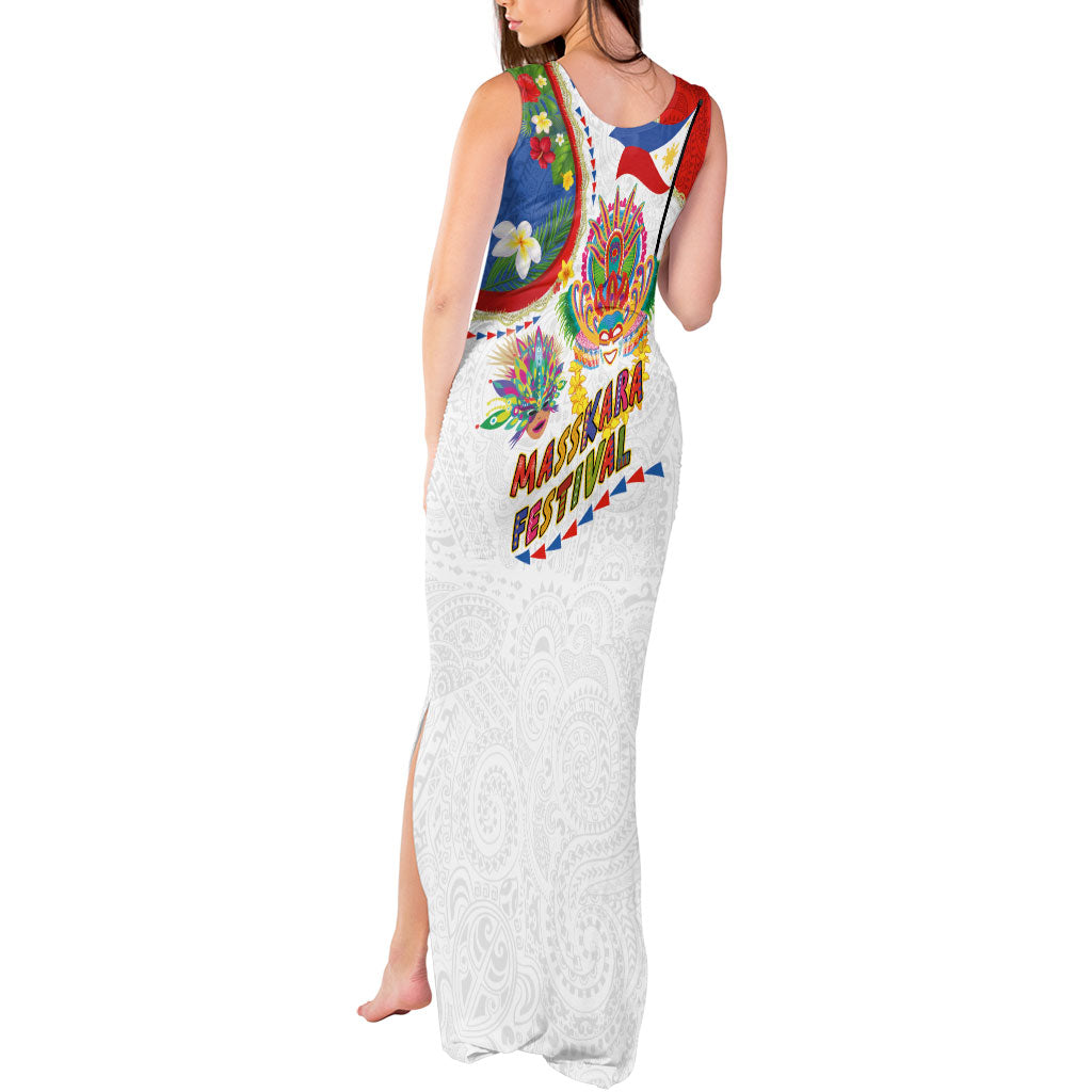 Philippines MassKara Festival Tank Maxi Dress Smile Masks with Hawaiian Art Pattern and Tropical Plants