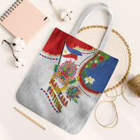 Philippines MassKara Festival Tote Bag Smile Masks with Hawaiian Art Pattern and Tropical Plants