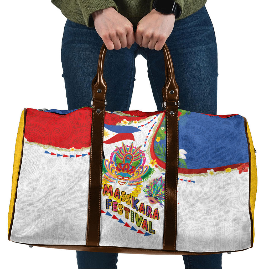 Philippines MassKara Festival Travel Bag Smile Masks with Hawaiian Art Pattern and Tropical Plants LT03 Multicolor - Polynesian Pride