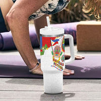Philippines MassKara Festival Tumbler With Handle Smile Masks with Hawaiian Art Pattern and Tropical Plants LT03 - Polynesian Pride