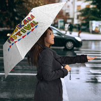 Philippines MassKara Festival Umbrella Smile Masks with Hawaiian Art Pattern and Tropical Plants