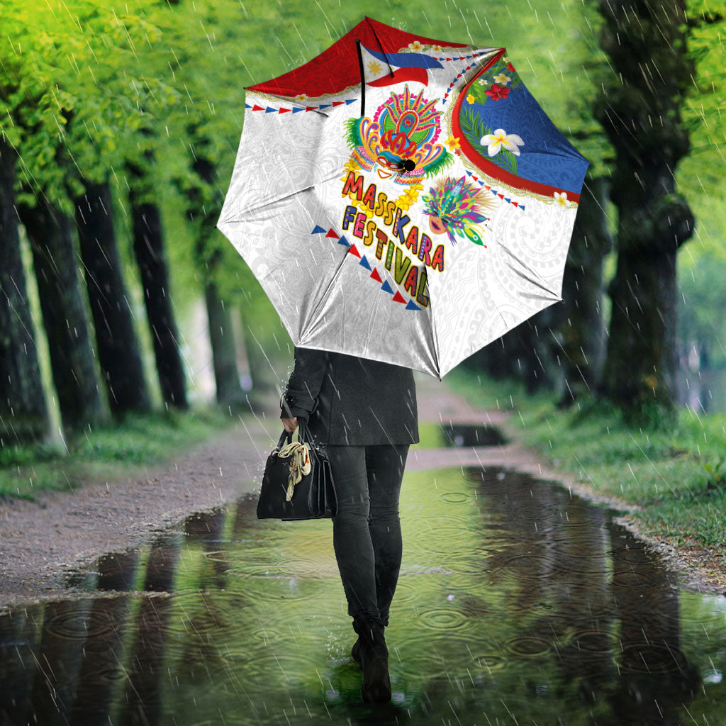 Philippines MassKara Festival Umbrella Smile Masks with Hawaiian Art Pattern and Tropical Plants