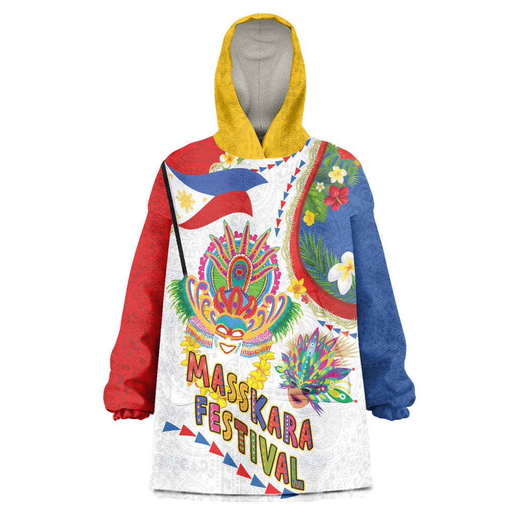 Philippines MassKara Festival Wearable Blanket Hoodie Smile Masks with Hawaiian Art Pattern and Tropical Plants LT03 One Size Multicolor - Polynesian Pride
