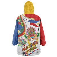 Philippines MassKara Festival Wearable Blanket Hoodie Smile Masks with Hawaiian Art Pattern and Tropical Plants LT03 - Polynesian Pride