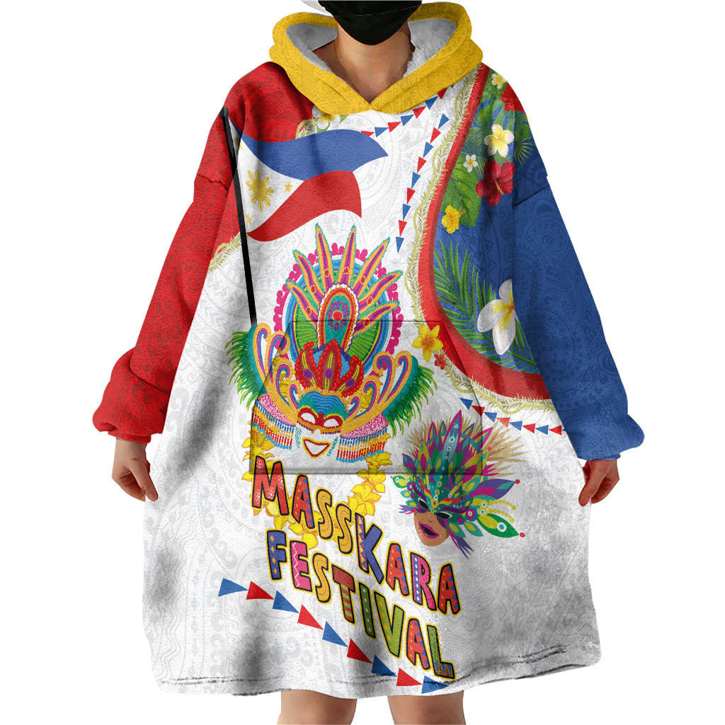Philippines MassKara Festival Wearable Blanket Hoodie Smile Masks with Hawaiian Art Pattern and Tropical Plants LT03 - Polynesian Pride