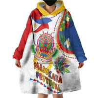 Philippines MassKara Festival Wearable Blanket Hoodie Smile Masks with Hawaiian Art Pattern and Tropical Plants LT03 - Polynesian Pride