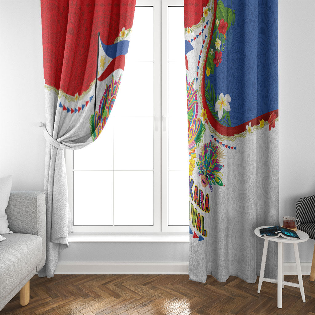 Philippines MassKara Festival Window Curtain Smile Masks with Hawaiian Art Pattern and Tropical Plants