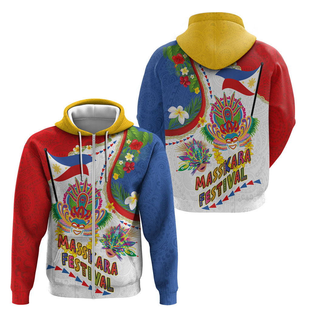 Philippines MassKara Festival Zip Hoodie Smile Masks with Hawaiian Art Pattern and Tropical Plants