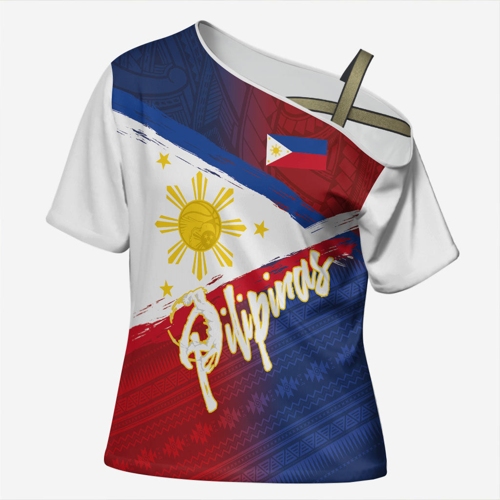 Philippines Basketball Custom Cross Shoulder Shirt Pilipinas Tribal Pattern LT03 Female Multicolor - Polynesian Pride