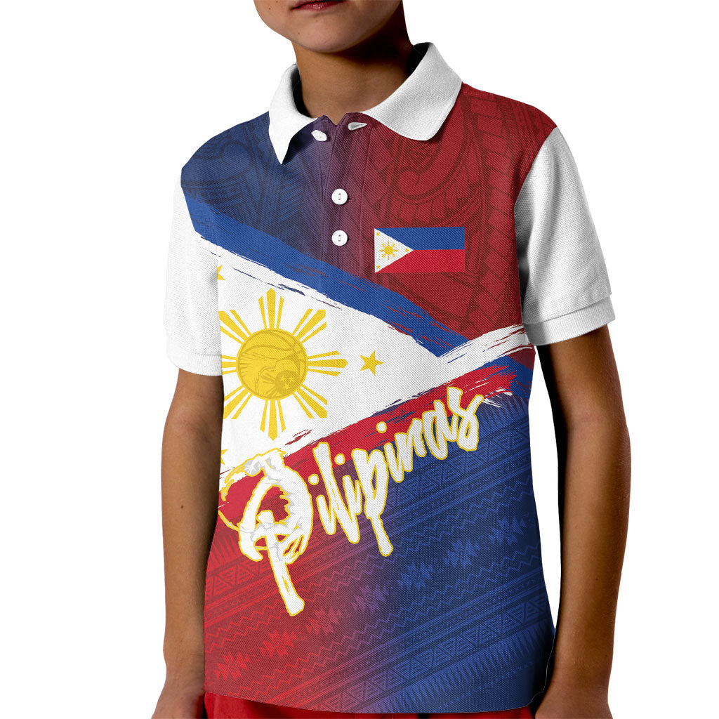 Philippines Basketball Custom Kid Polo Shirt Pilipinas Tribal Pattern LT03 Kid Multicolor - Polynesian Pride
