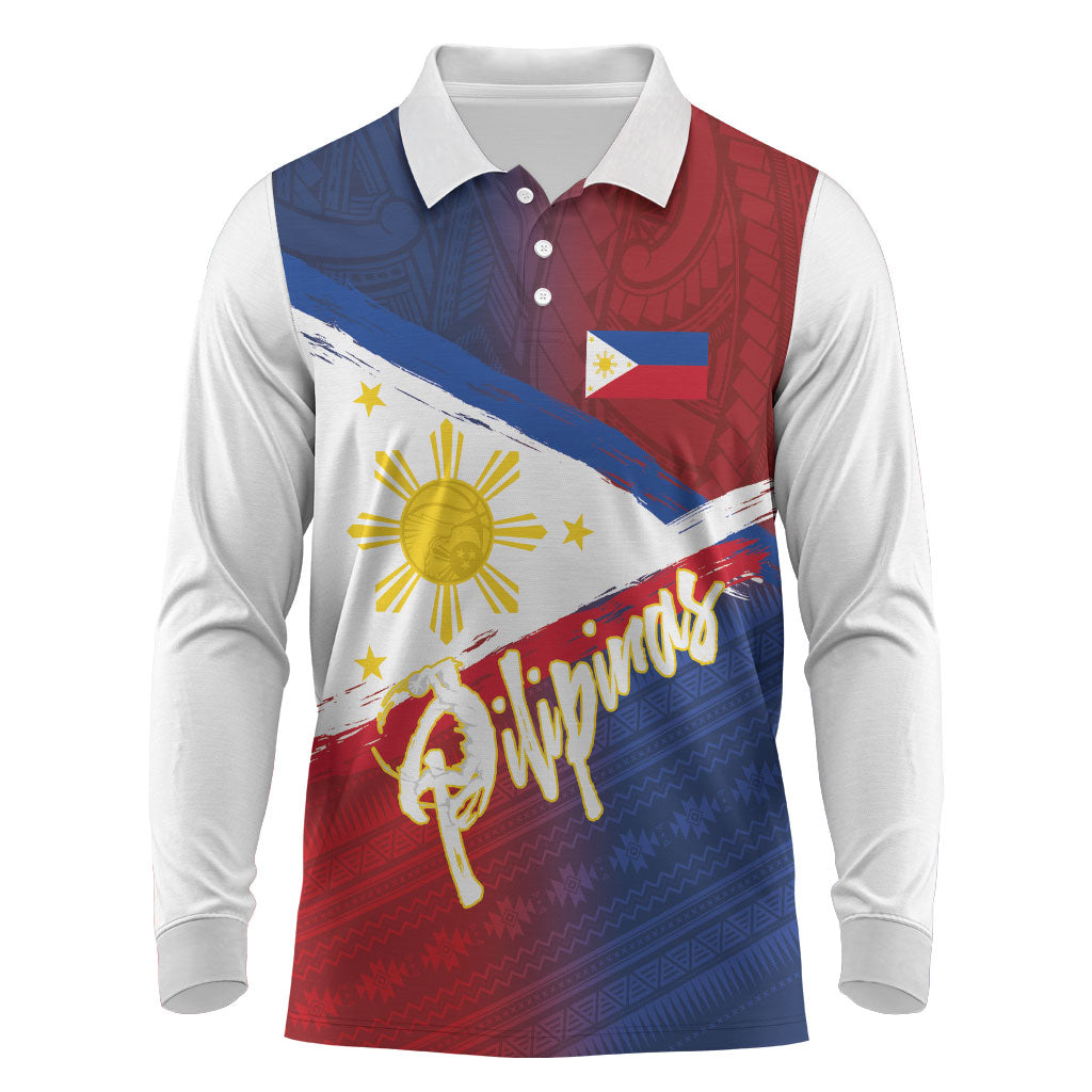 Philippines Basketball Custom Long Sleeve Polo Shirt Pilipinas Tribal Pattern LT03 Multicolor - Polynesian Pride