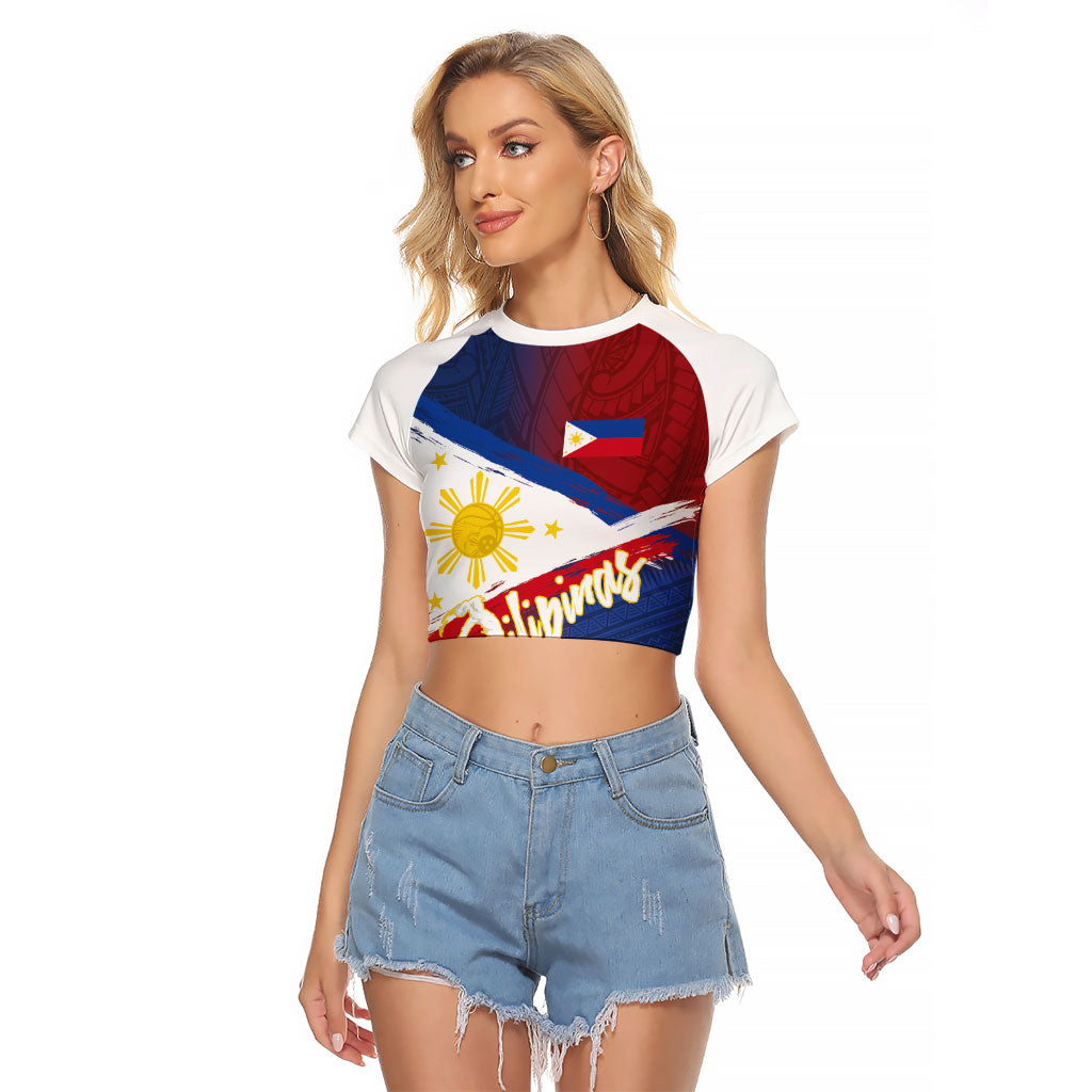 Philippines Basketball Custom Raglan Cropped T Shirt Pilipinas Tribal Pattern LT03 Female Multicolor - Polynesian Pride