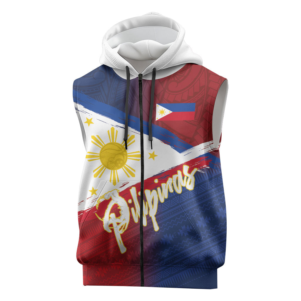 Philippines Basketball Custom Sleeveless Zip Hoodie Pilipinas Tribal Pattern LT03 Multicolor - Polynesian Pride
