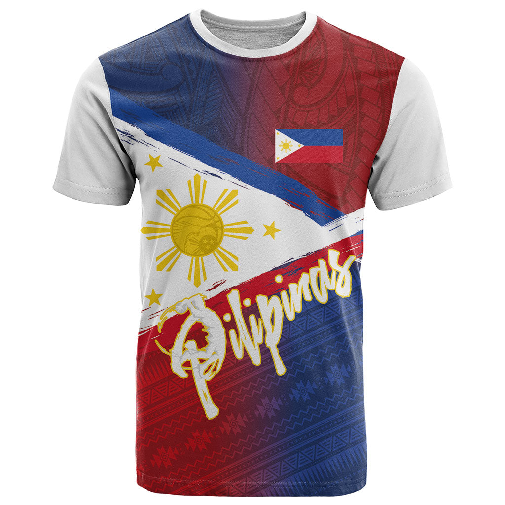 Philippines Basketball Custom T Shirt Pilipinas Tribal Pattern LT03 Multicolor - Polynesian Pride