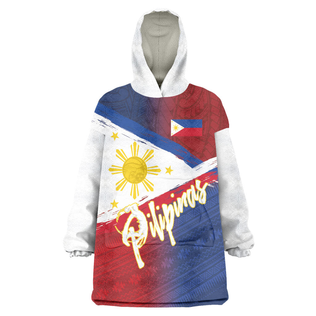 Philippines Basketball Custom Wearable Blanket Hoodie Pilipinas Tribal Pattern LT03 One Size Multicolor - Polynesian Pride