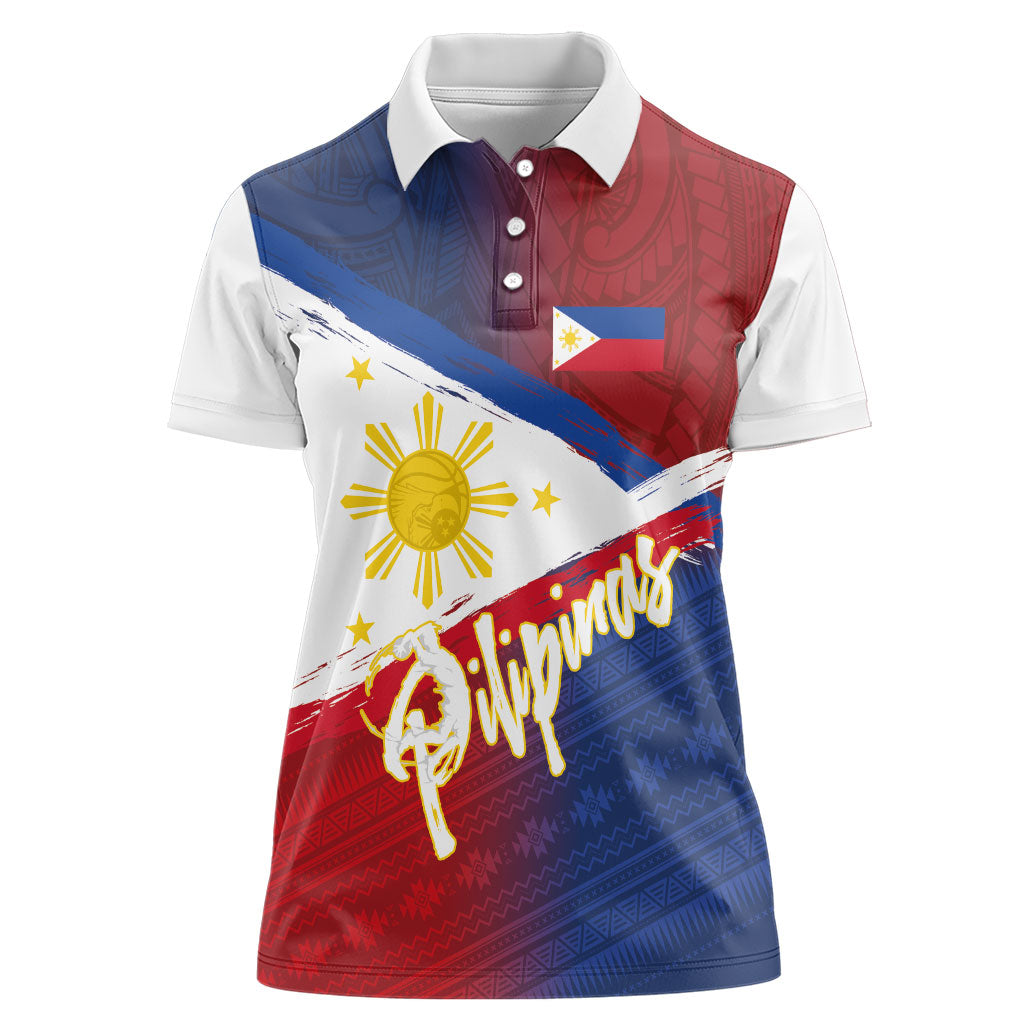 Philippines Basketball Custom Women Polo Shirt Pilipinas Tribal Pattern LT03 Female Multicolor - Polynesian Pride